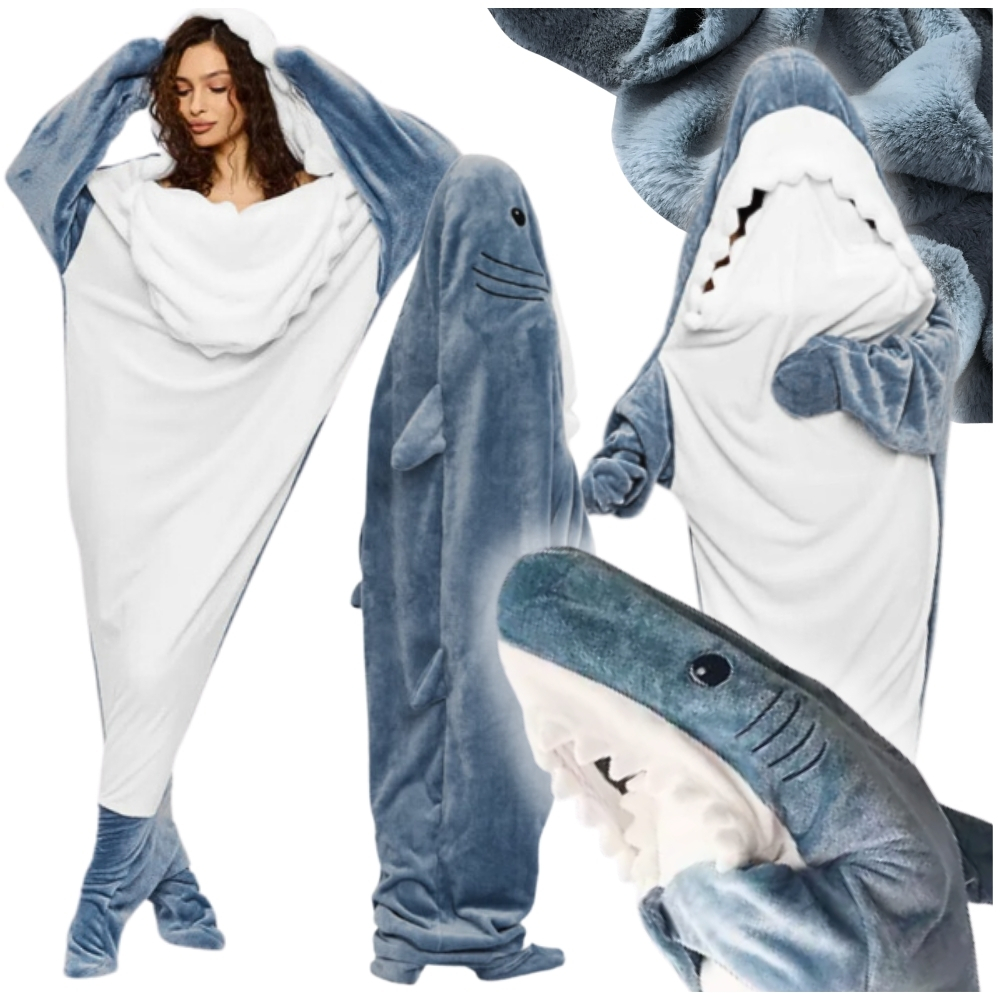 Koc rekin piżama śpiwór strój kocobluza kostium 185 cm szary shark bal xxl