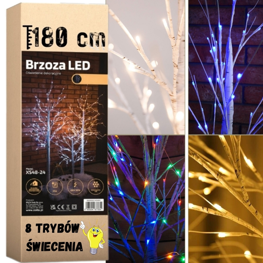 Drzewko świąteczne 144 LED - świecąca brzoza 180 cm 8 trybów