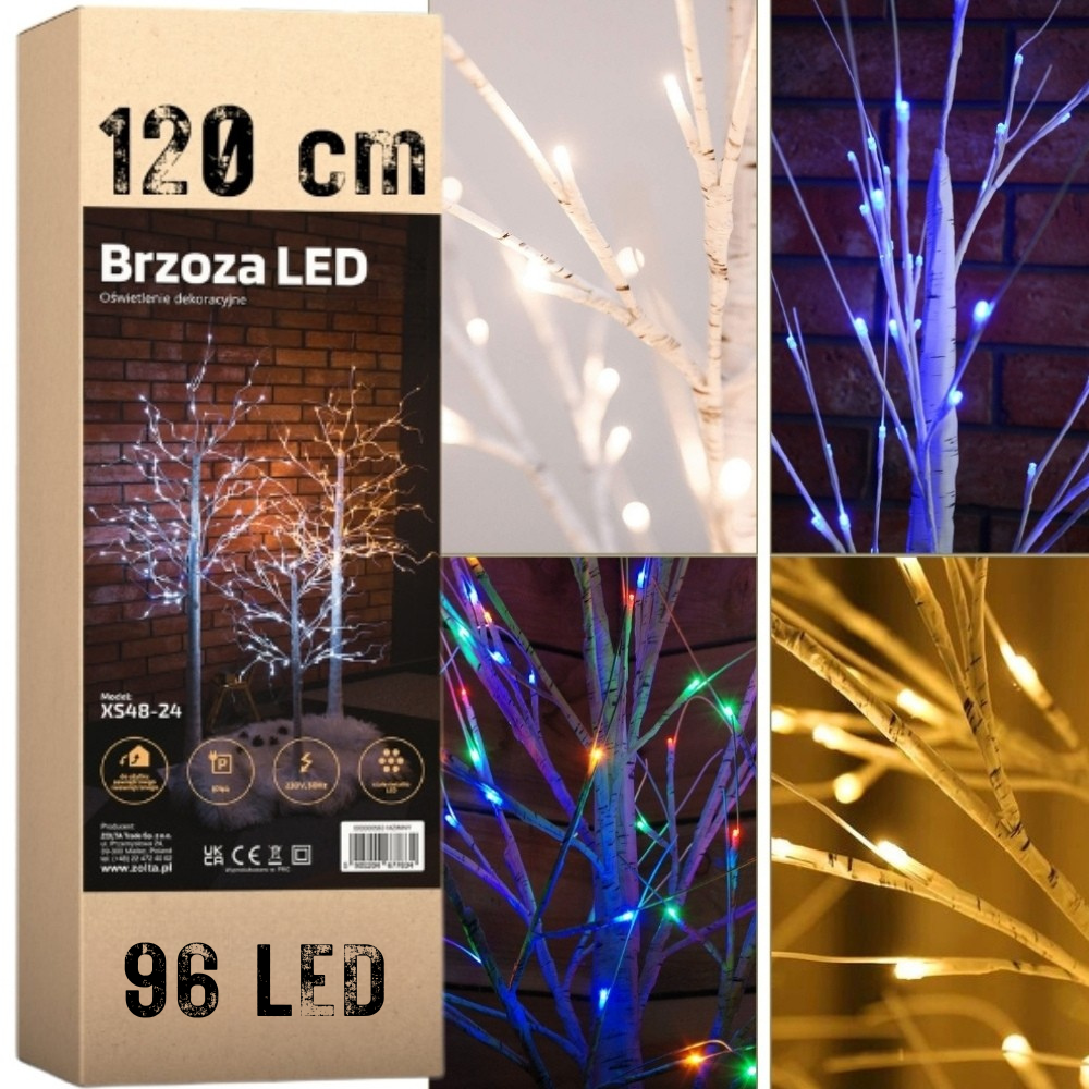 Drzewko świąteczne 96 LED - świecąca brzoza 120 cm