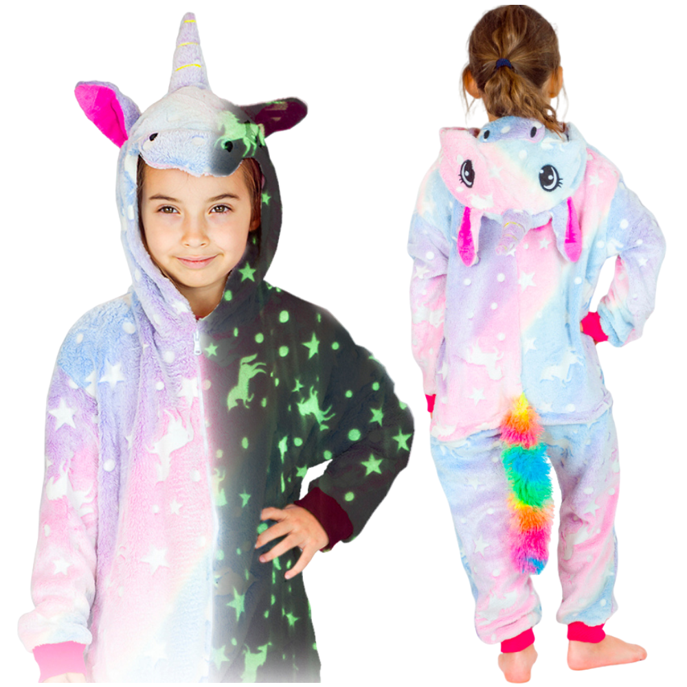 Onesie dziecięce – ciepła piżama / kostium jednoczęściowy fioletowy świecący Jednorożec