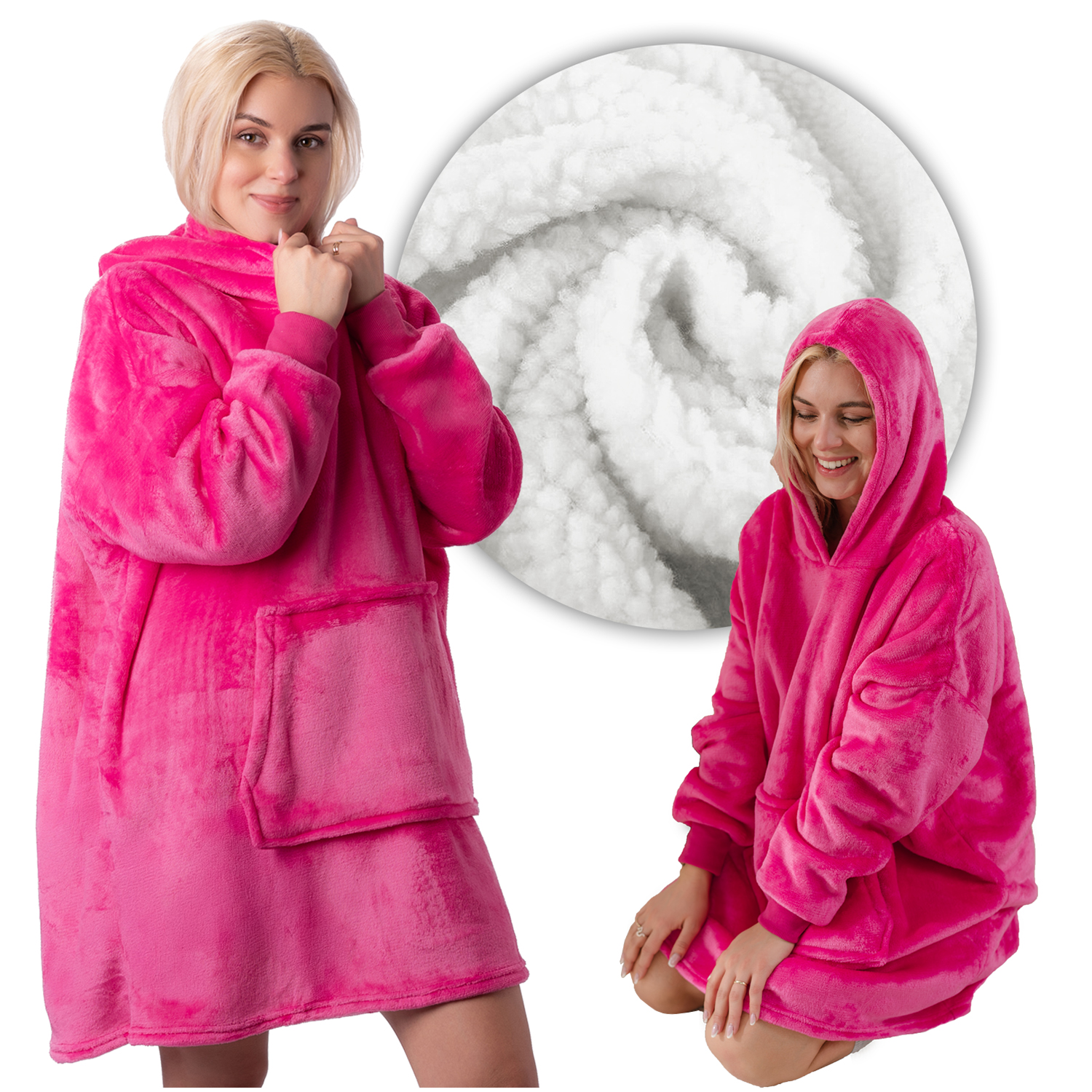 Kocobluza gruba koc bluza z kapturem 2w1 różowa oversize prezent urodzinowy