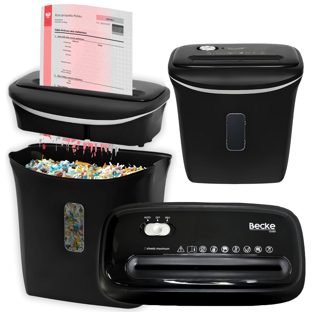 Niszczarka automatyczna do papieru RODO 12L mocna kosz biuro szkoła student