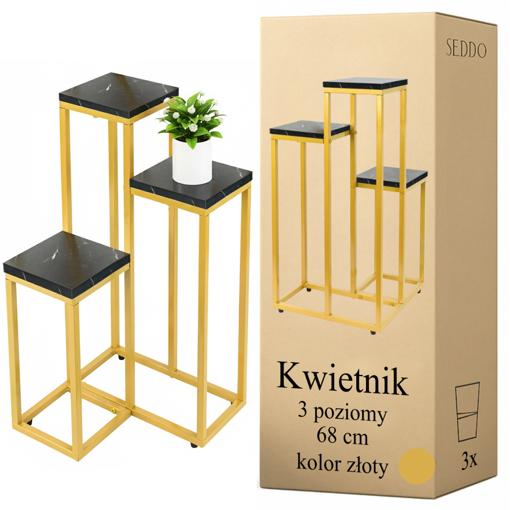 Kwietnik wielopoziomowy 3 poziomy stojak podłogowy rustykalny loftowy 68cm