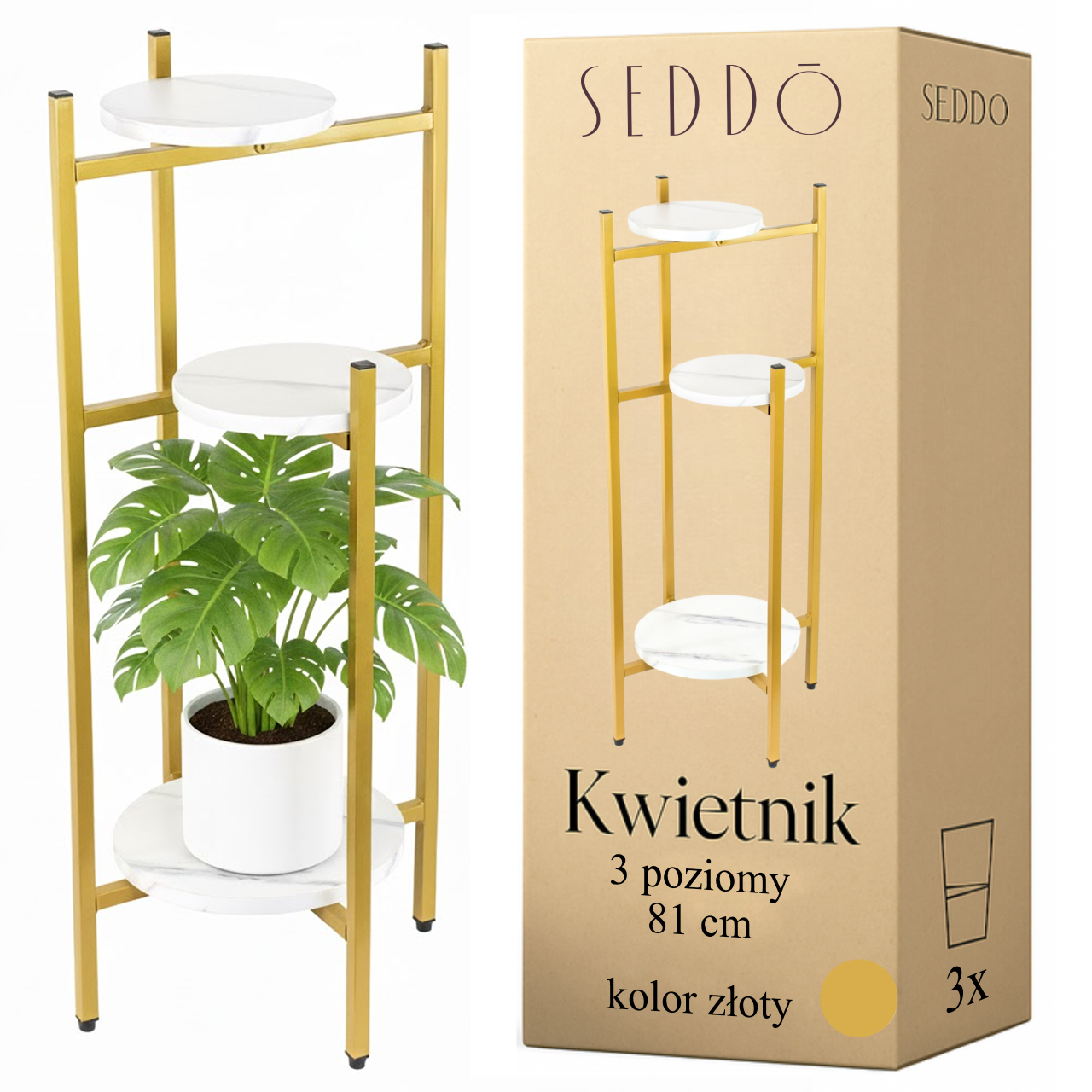 Kwietnik stojący metalowy stojak na kwiaty kwiatki rośliny doniczki 3 półki