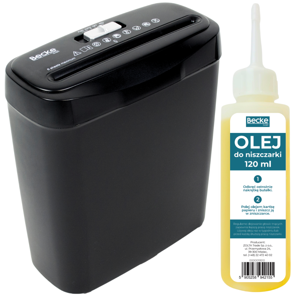 Niszczarka biurowa 10L + olej do niszczarek