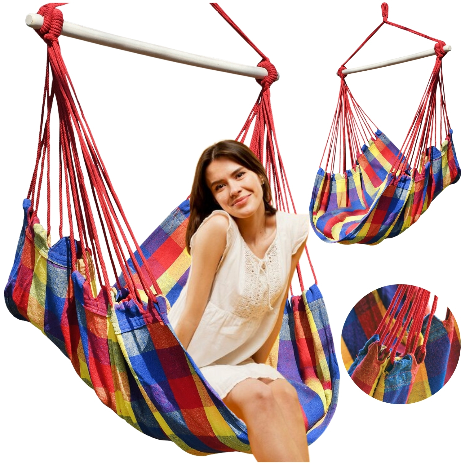 Krzesło brazylijskie fotel wiszący hamak ogrodowy z drążkiem huśtawka boho