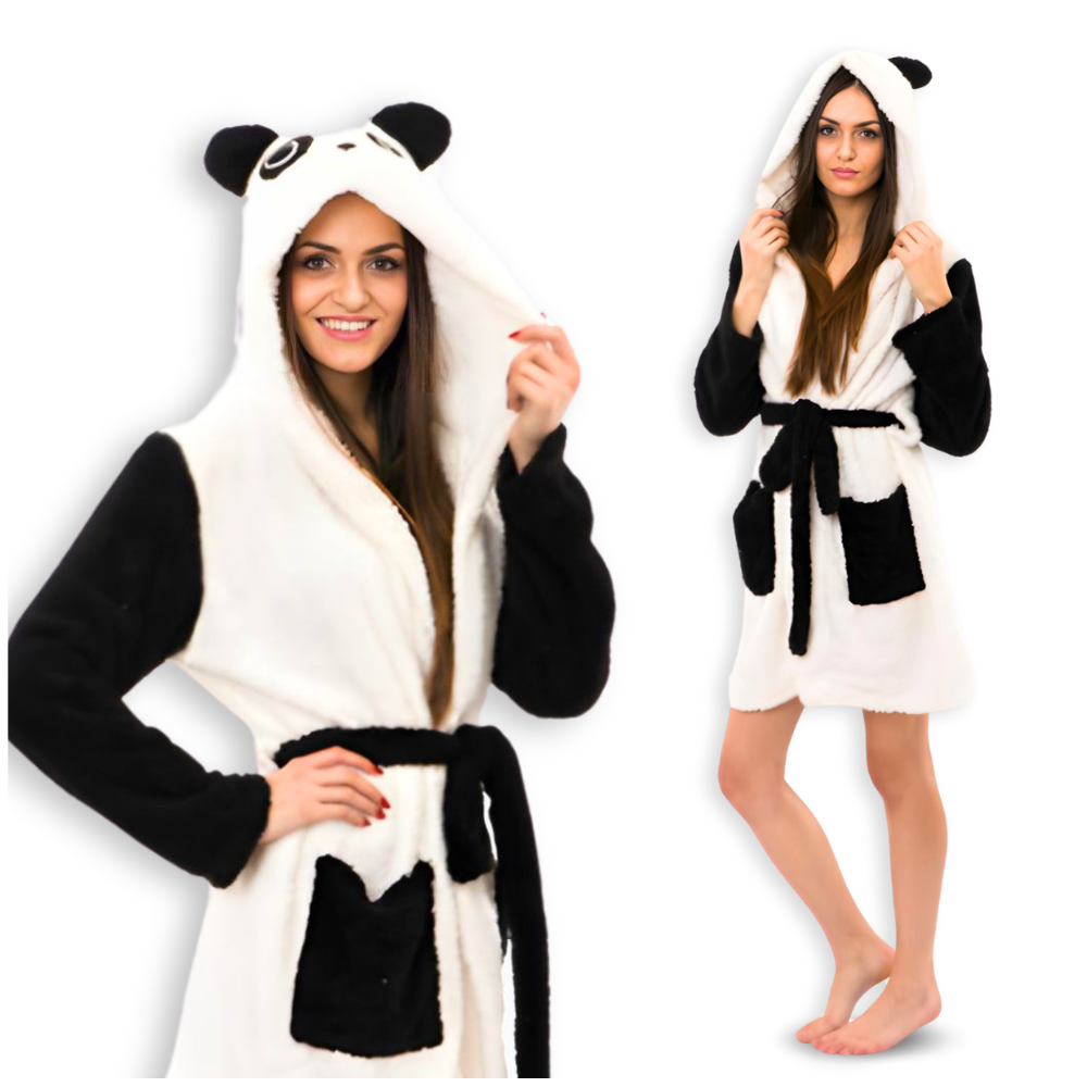 Szlafrok damski z kapturem panda – mikrofibra – zdjęcie 1