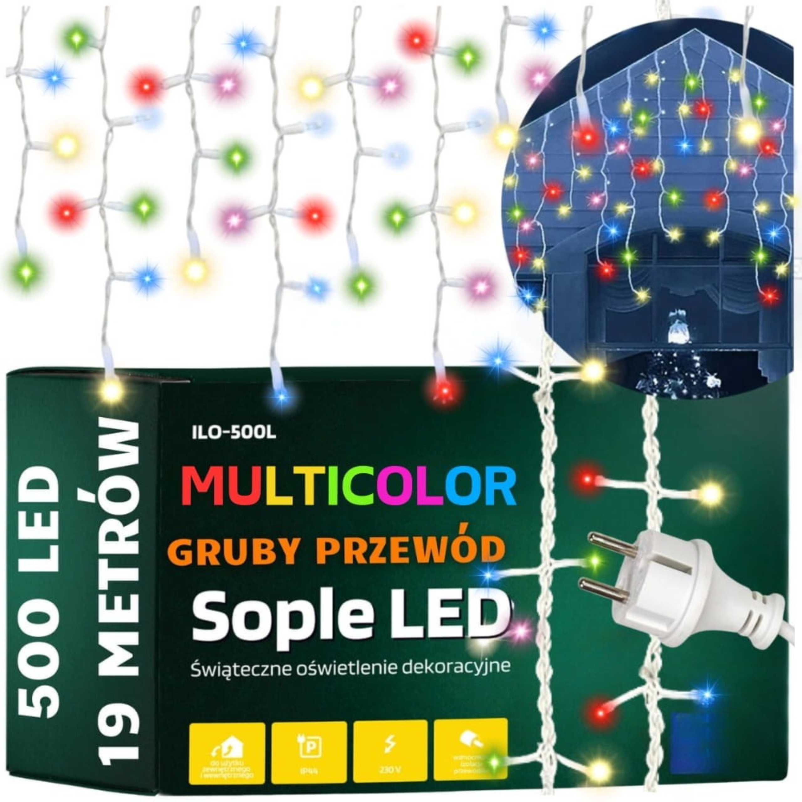 Lampki Świąteczne zewnętrzne SOPLE 500 LED 19M