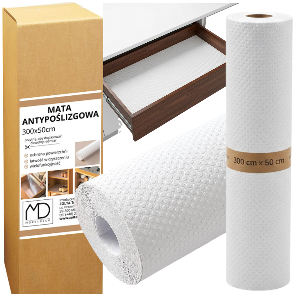 Mata antypoślizgowa biała elastyczna mocna do kuchni garaż szuflad 300x50cm