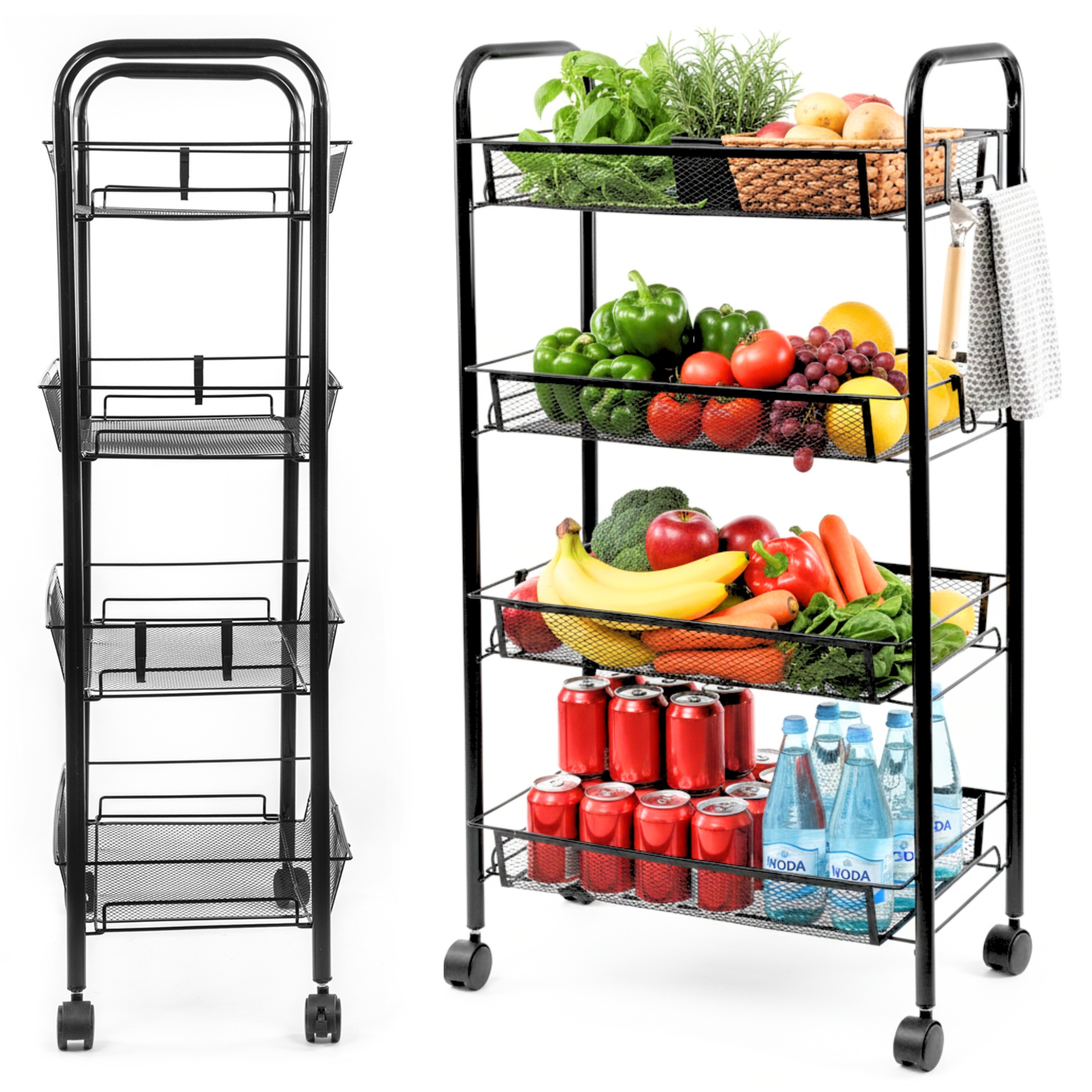 Kuchenny regał mobilny na kółkach - 4 półki na warzywa i owoce