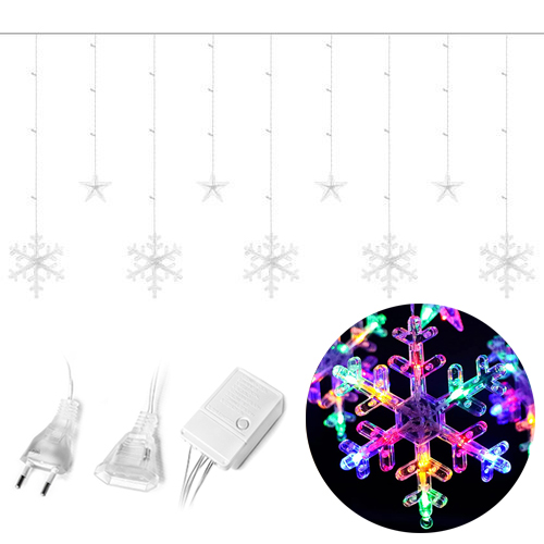 Kurtyna LED gwiazdki śnieżynki na okno kolorowa lampki światełka święta