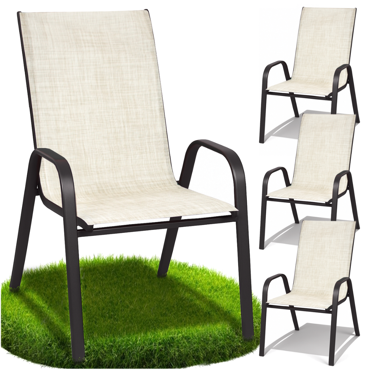Krzesła ogrodowe metalowe zestaw na taras balkon beżowe fotel ogrodu 4 szt