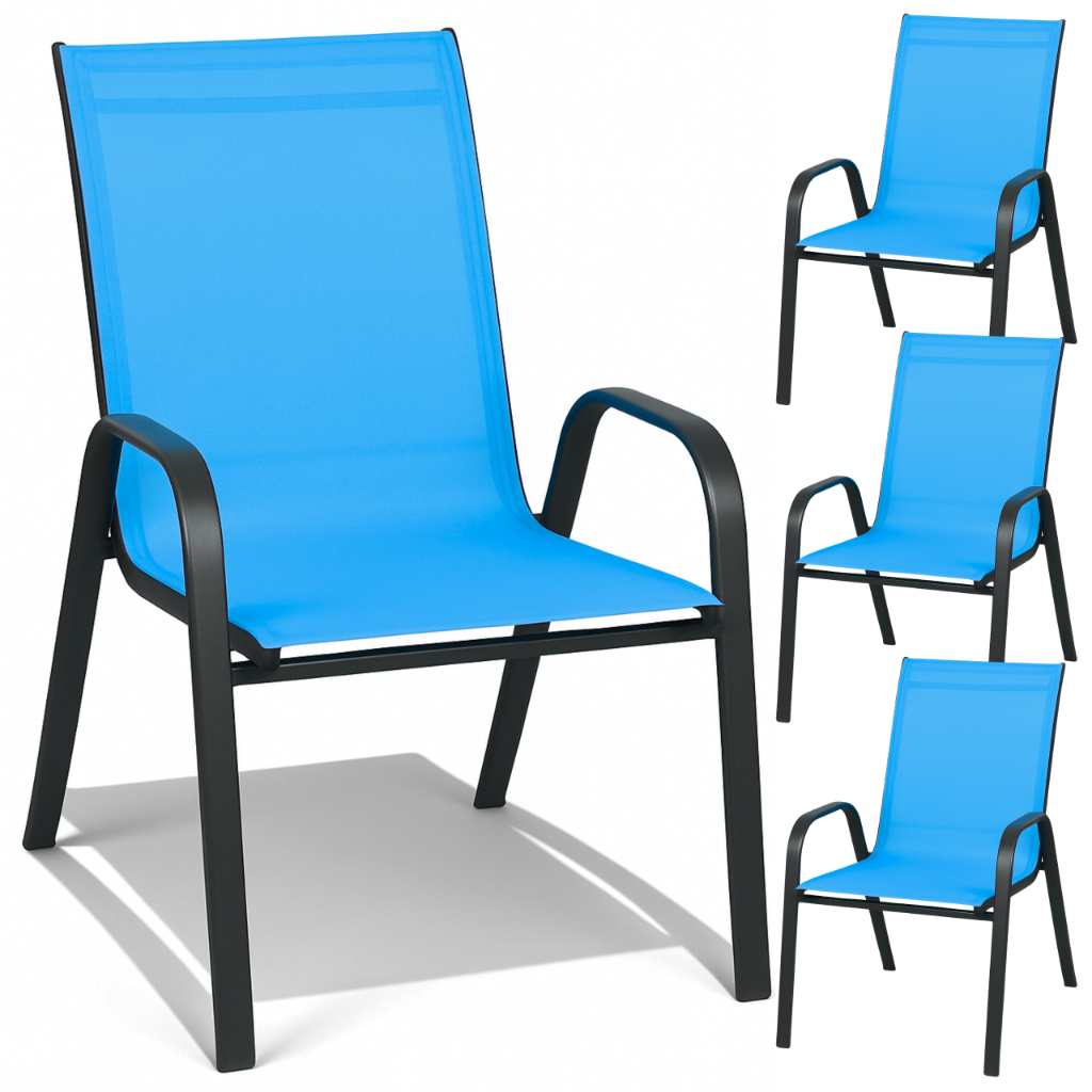 Krzesła ogrodowe metalowe na taras balkon fotel do ogrodu niebieskie 4 szt