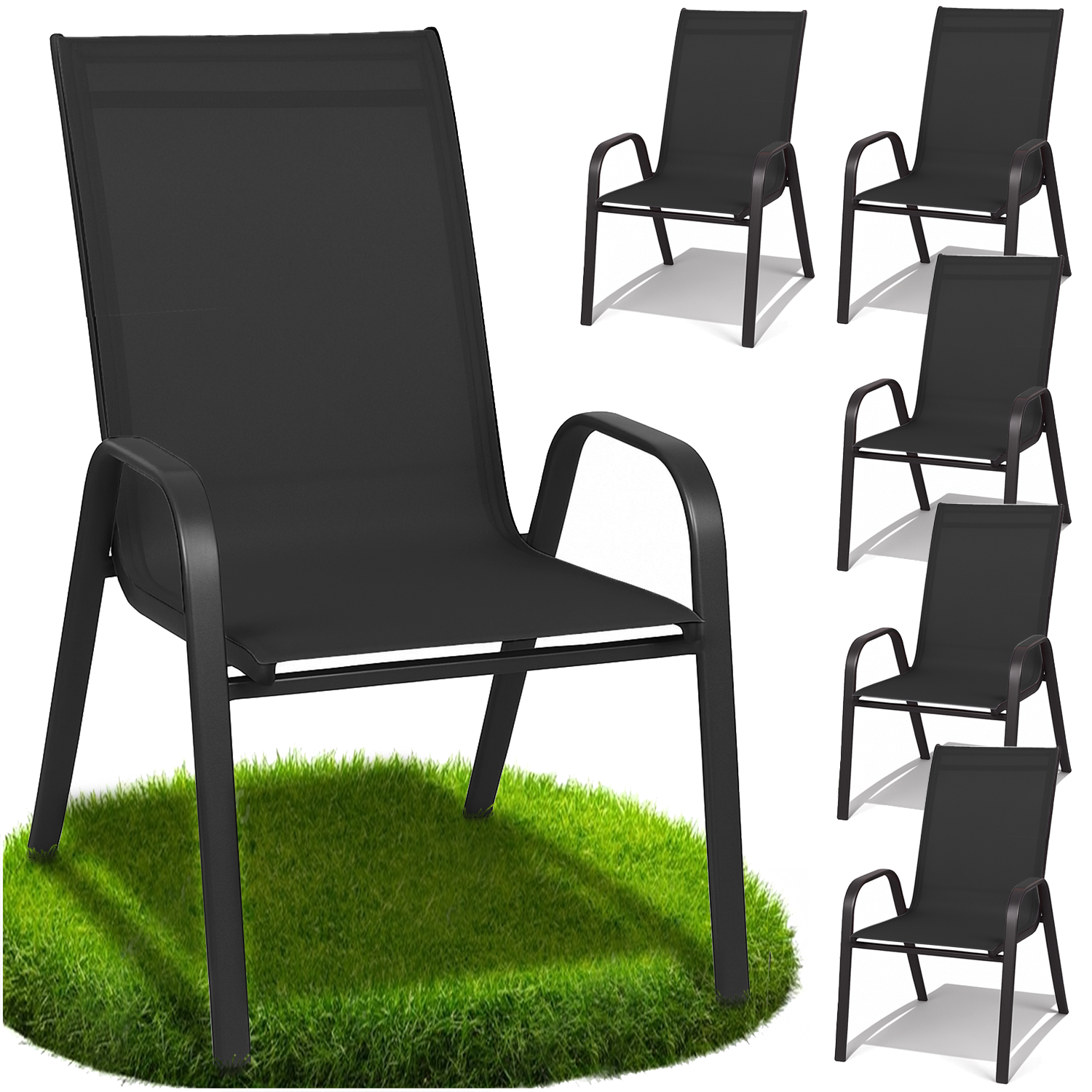 Krzesło ogrodowe metalowe czarne tarasowe balkonowe fotel taras mocne 6 szt