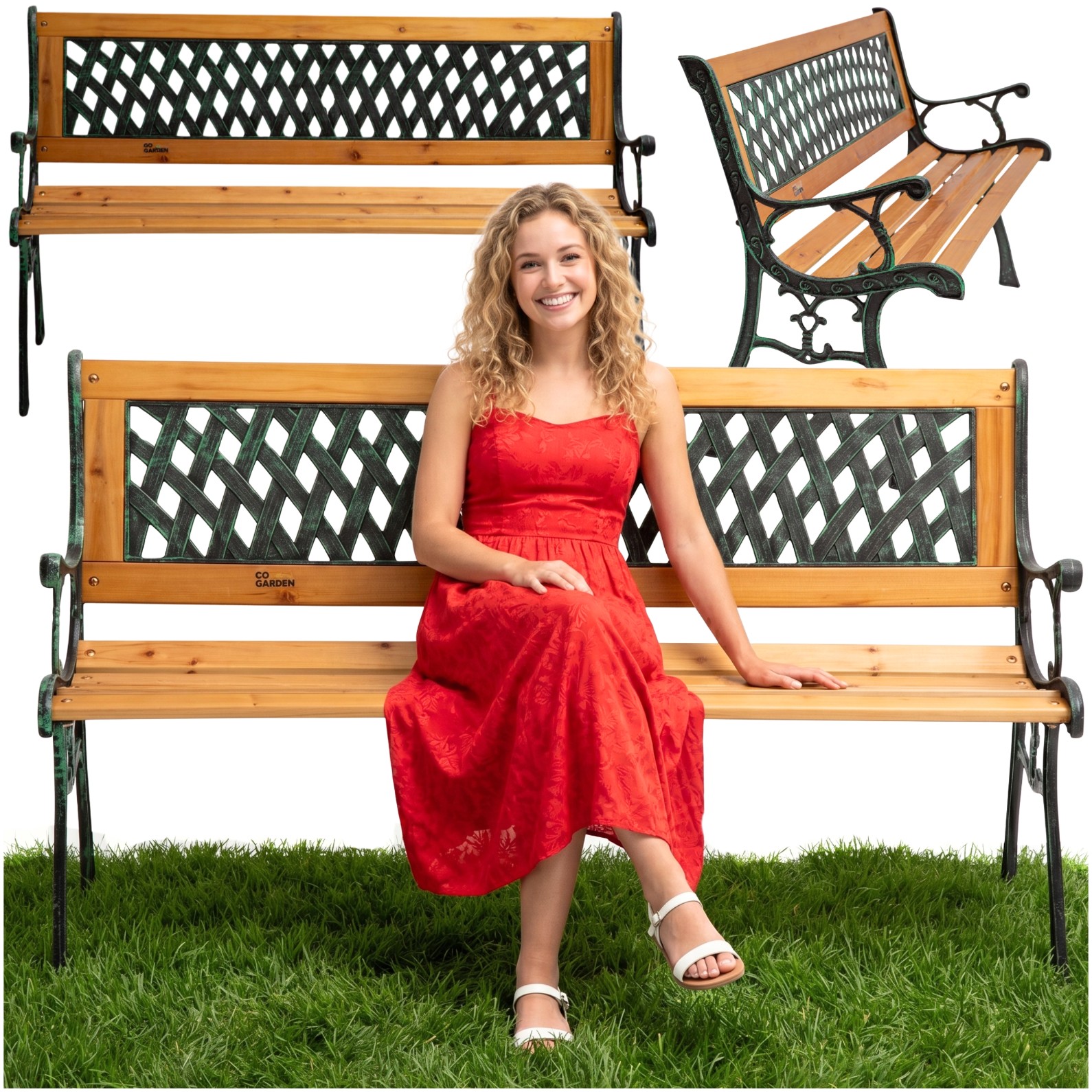 Ławka ogrodowa drewniana z metalowym stelażem | GoGarden