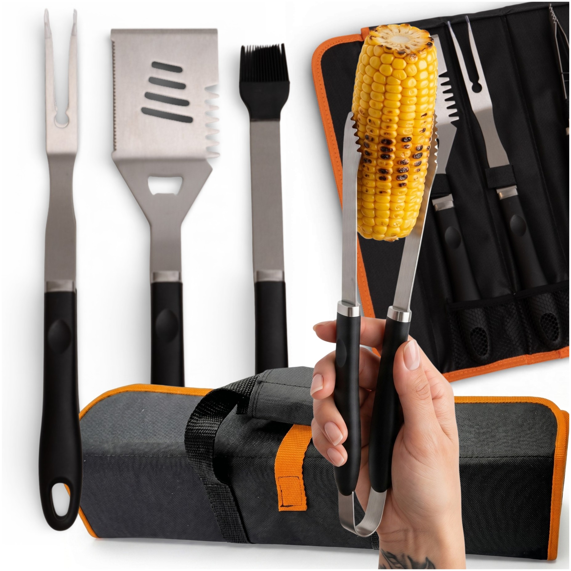 Zestaw narzędzi do grilla w etui 4w1 – stal nierdzewna | GoGarden