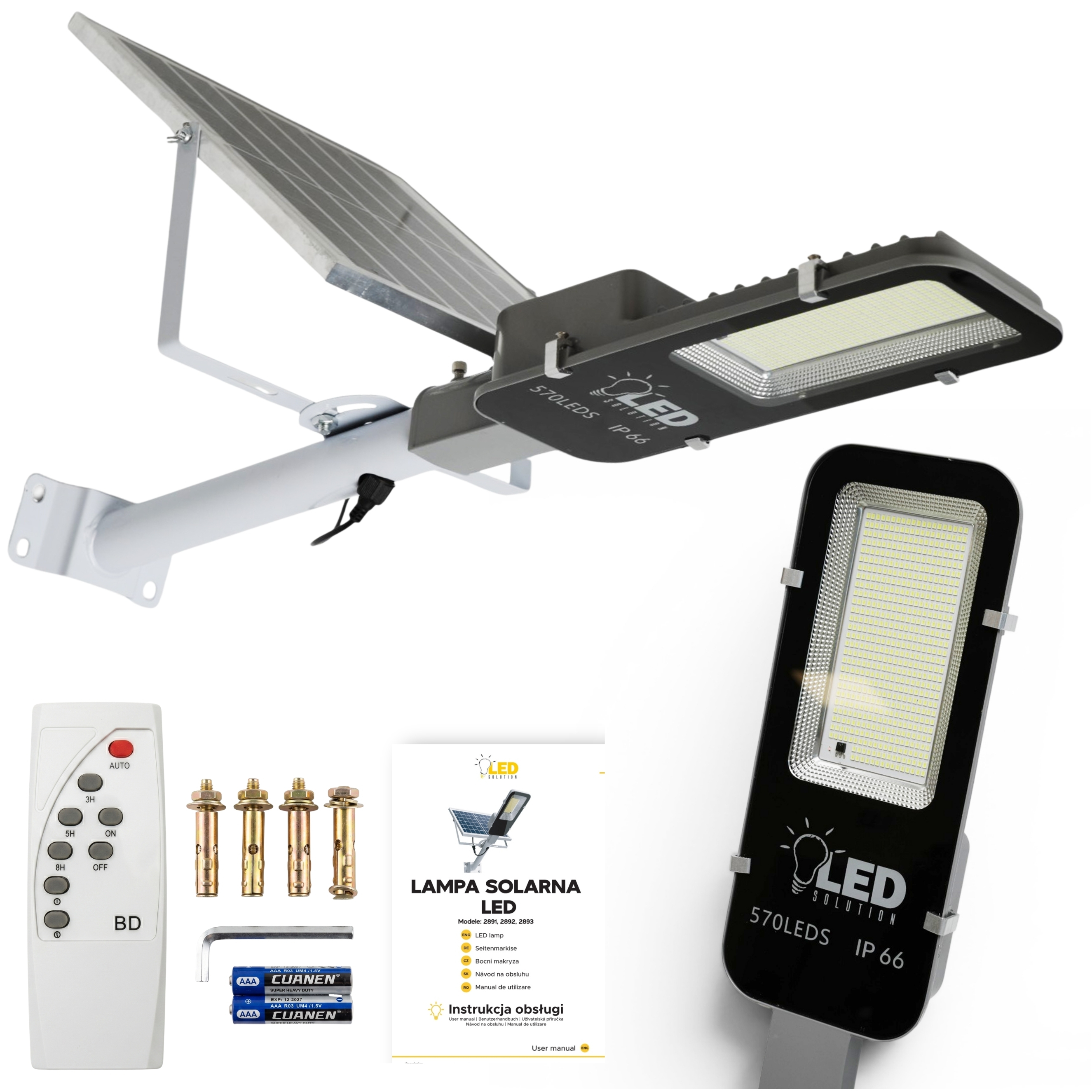 Lampa solarna uliczna LED 12W z pilotem zewnętrzna | LedSolution