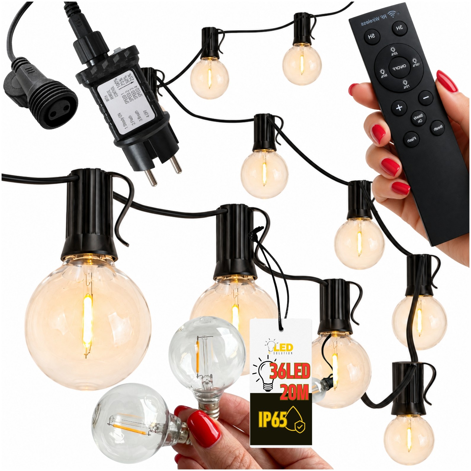 Girlanda ogrodowa LED z pilotem 20m 36 żarówek |  LedSolution