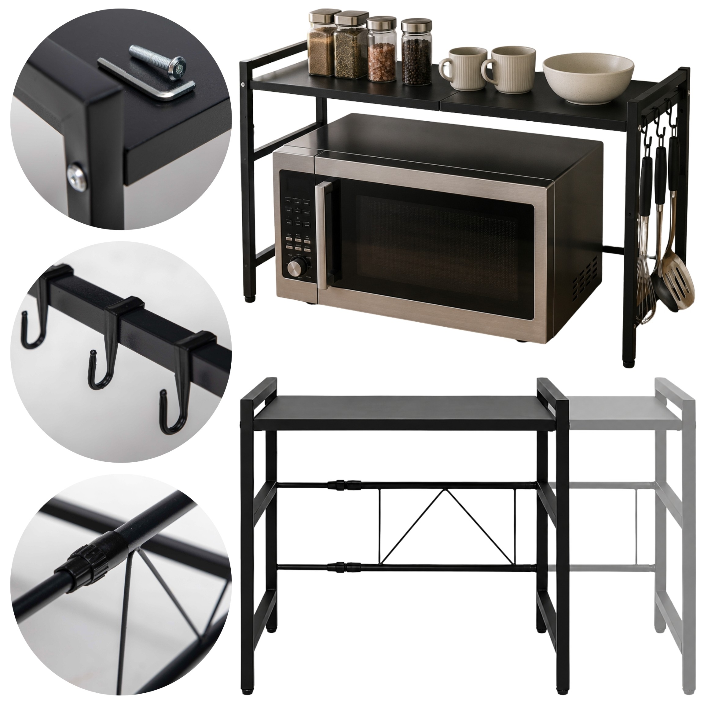 Stojak na mikrofalówkę półka rozsuwana regulacja teleskopowa organizer loft | More&Deco