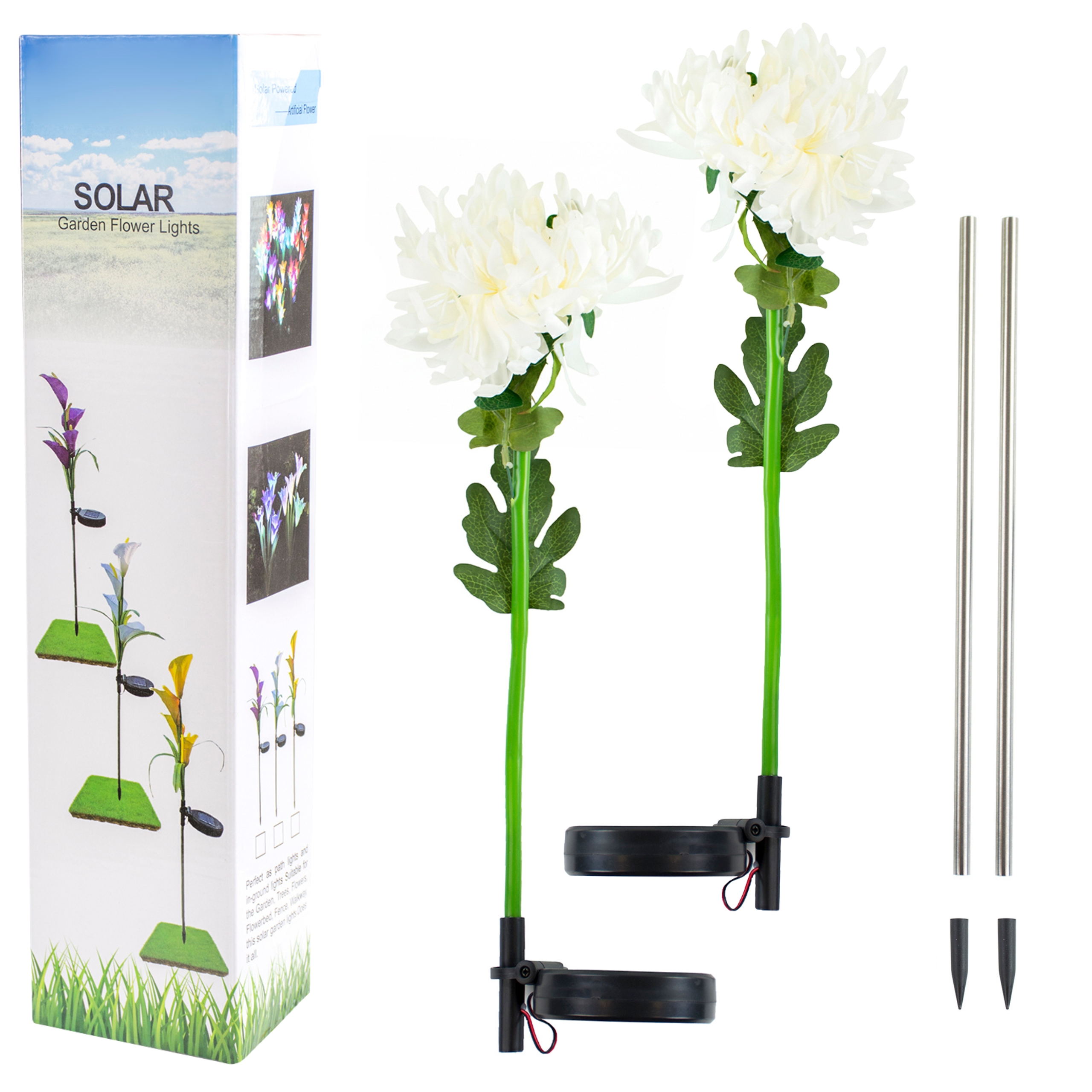 Zestaw 2 szt. lamp led chryzantema biała | GoGarden