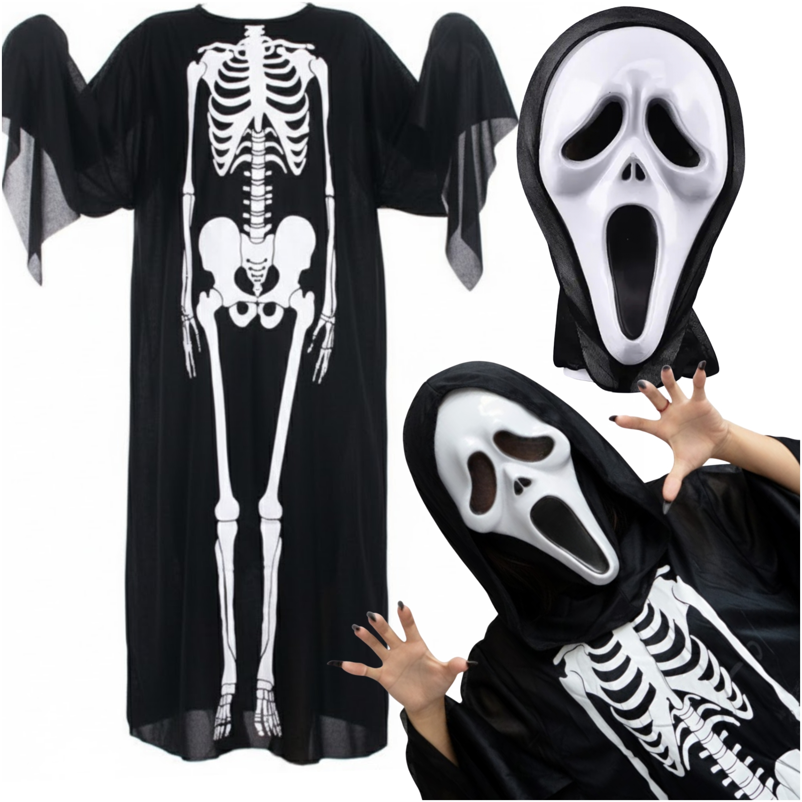 Strój na Halloween poncho Kościotrup z maską | Conseé