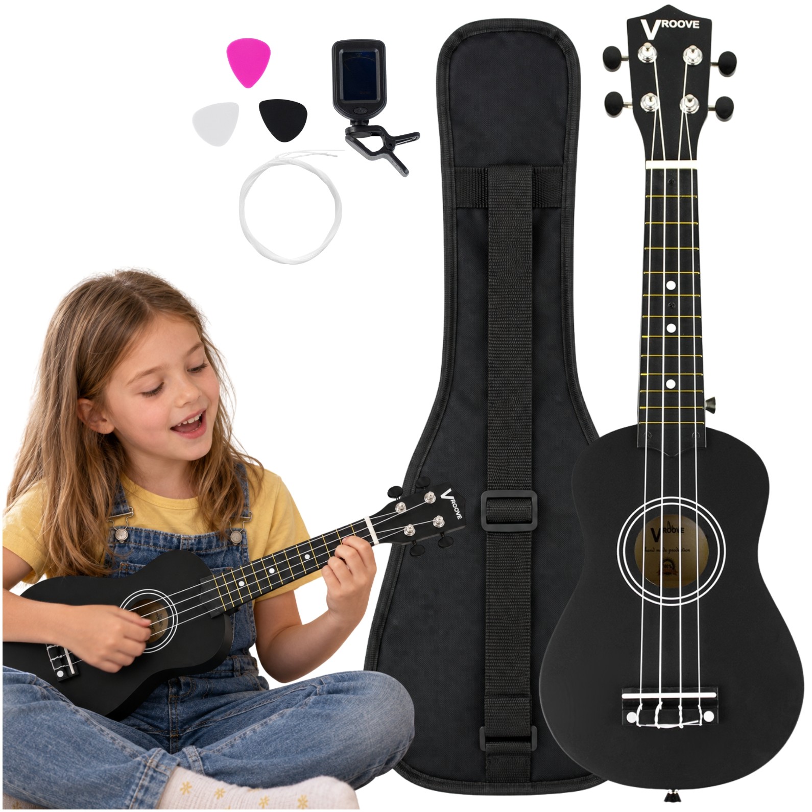 Ukulele sopranowe LUMI czarne + stroik pokrowiec kostki