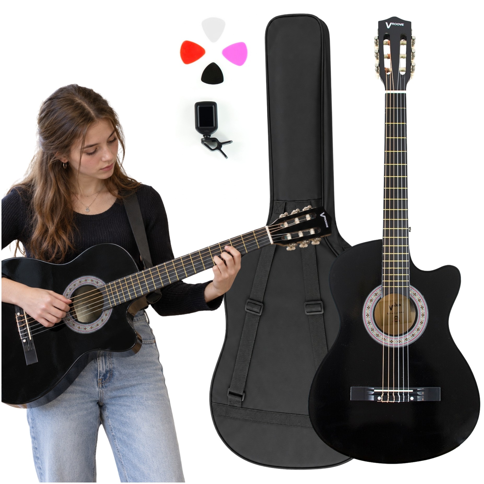 Gitara klasyczna czarna 7/8 CLEO + akcesoria