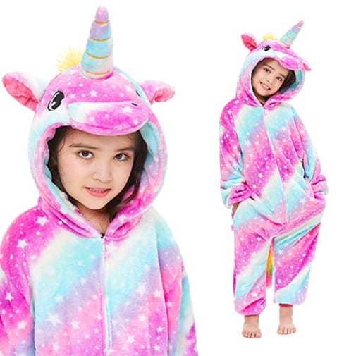 Piżama kigurumi dla dzieci fioletowy pegaz w gwiazdy – kombinezon onesie – zdjęcie 2